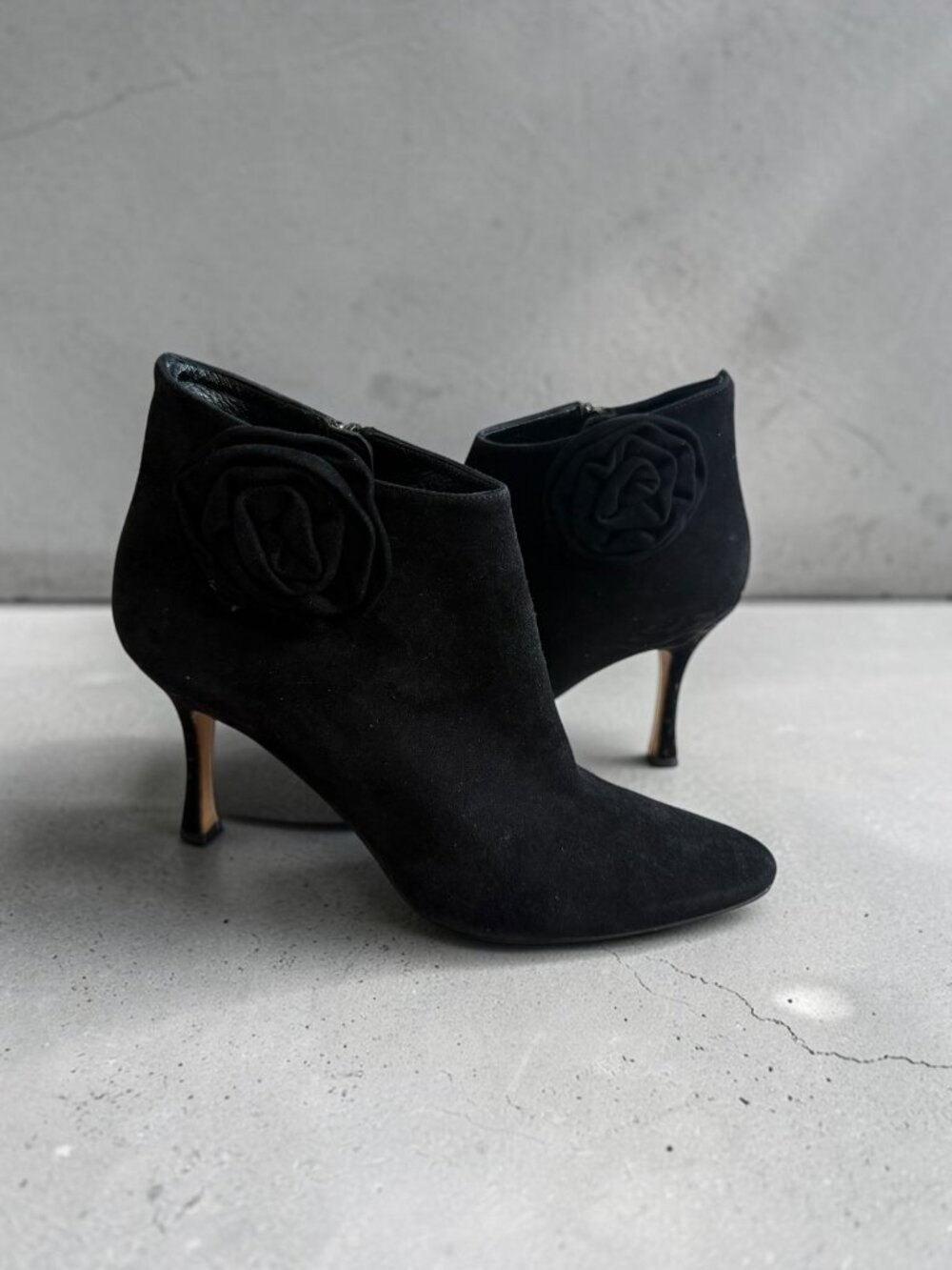 MANOLO BLAHNIK Black Suede Florette Boots Size 37 / US 7
